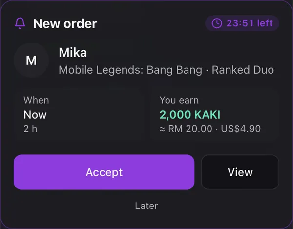 A new order pops up